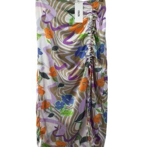 ASOS DESIGN Ruched Side Midi Skirt in Floral Swirl Print 8 NWT